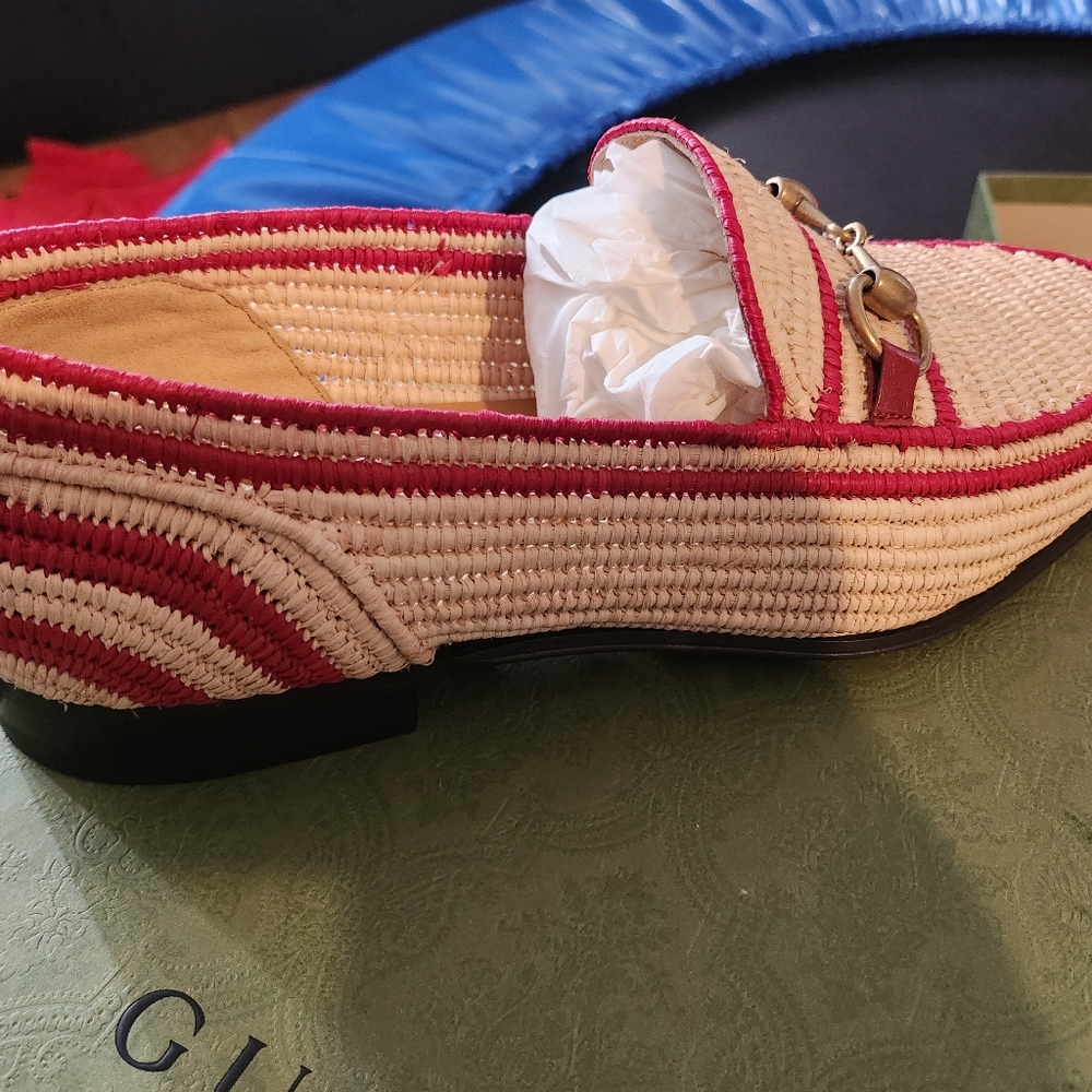GUCCI Horsebit Loafers Raffia Agadir Shoes Moccassin